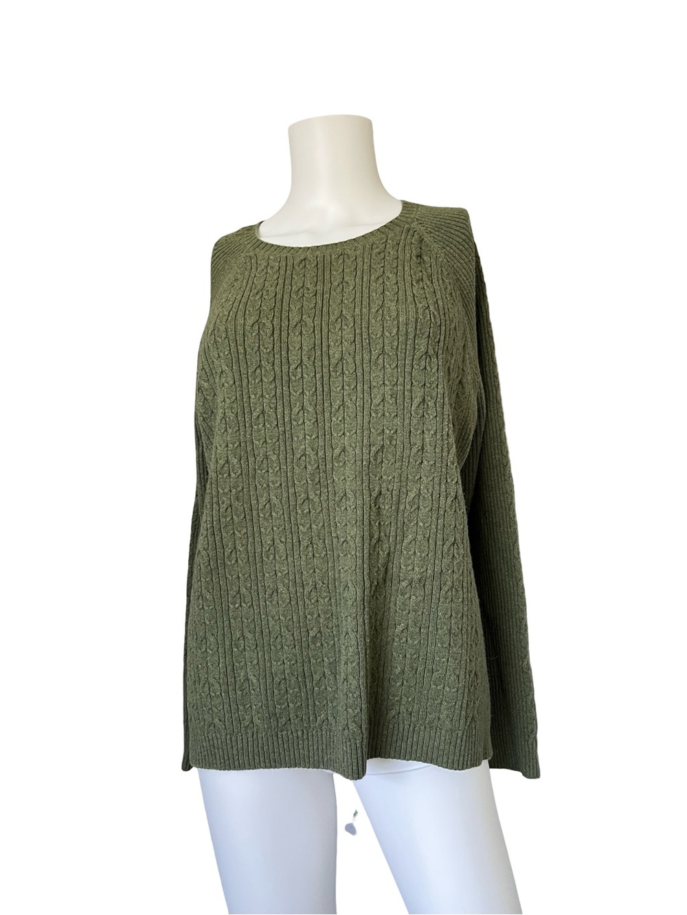 Eddie Bauer Green Cable Knit Sweater Crew Neck Pullover Womens Size XL